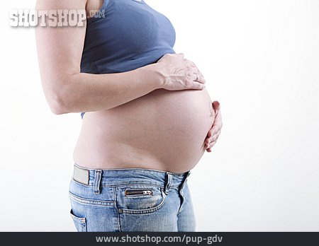 
                Mutterschaft, Schwangerschaft, Hand An Bauch                   