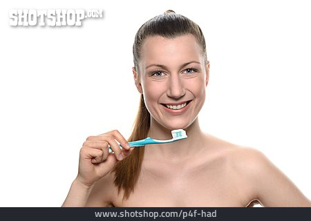 
                Junge Frau, Frau, Zahnpflege, Zähneputzen                   