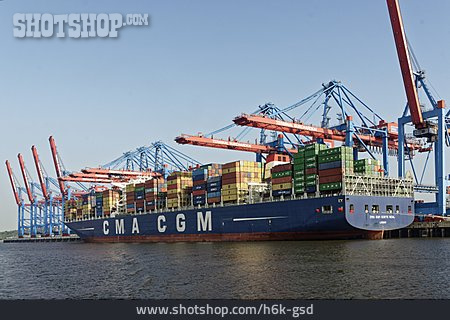 
                Hafenkran, Frachtschiff, Containerhafen                   