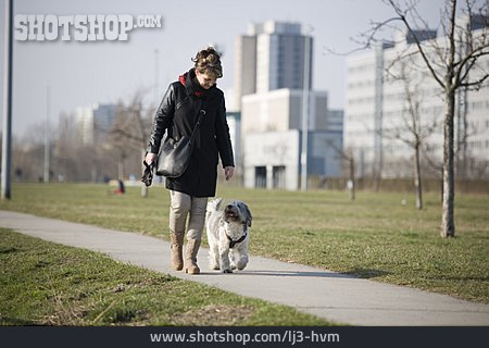 
                Frau, Spaziergang, Hund, Gassi                   