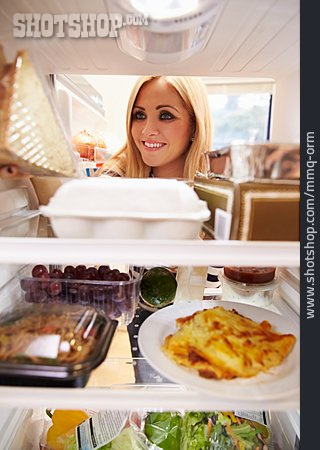 
                Young Woman, Food & Beverage, Groceries, Refrigerator                   