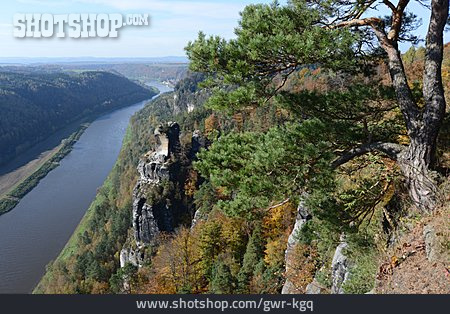 
                Elbe River, Saxon Switzerland, Elbe Sandstone Mountains, Bastion Rock                   
