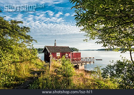 
                Reiseziel, Holzhaus, Schweden, Schären                   