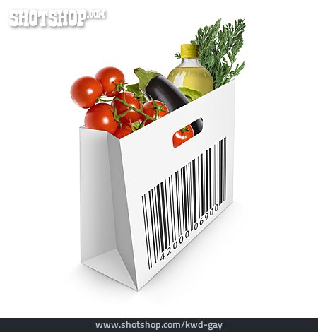 
                Gesunde Ernährung, Einkaufen, Barcode, Tragetasche                   