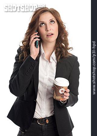 
                Geschäftsfrau, Kaffeepause, Telefonieren                   