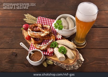 
                Bayrische Küche, Brotzeit, Weißbier, Weißwurst                   