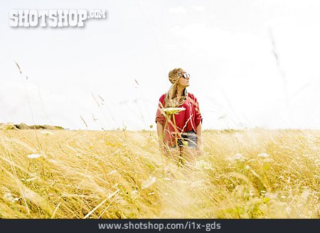 
                Young Woman, Summer, Wind, Hippie                   