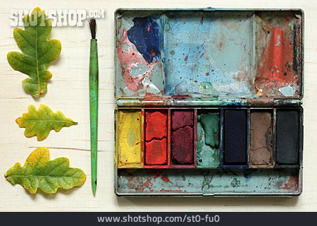 
                Farbe, Herbstlaub, Farbkasten, Wasserfarbkasten                   