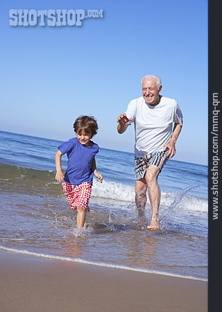 
                Enkel, Großvater, Strand, Fangen                   