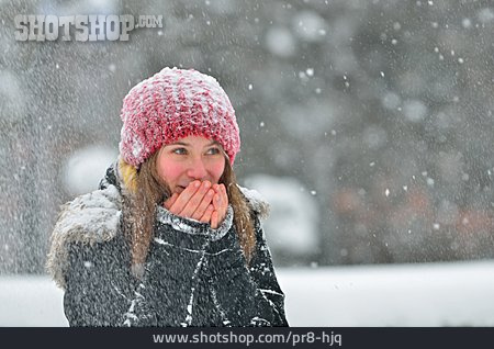 
                Mädchen, Winter, Schnee, Wärmen                   