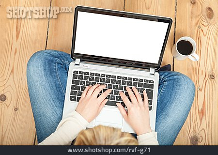 
                Frau, Zuhause, Laptop, Online                   