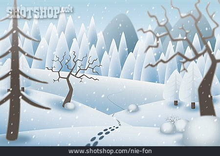 
                Winterlandschaft, Illustration, Schneefall                   