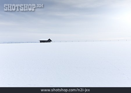 
                Winter Landscape, Wooden Cabin, Snowed                   