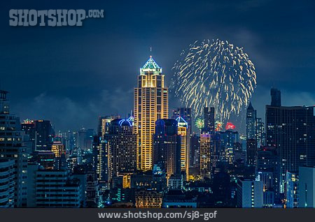 
                Skyline, Feuerwerk, Bangkok                   