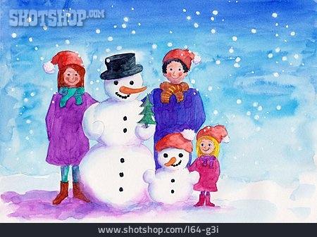 
                Zeichnung, Schneemann, Weihnachtskarte                   