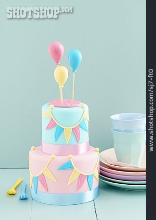 
                Geschirr, Geburtstagstorte, Fondant, Kindergeburtstag, Pastellfarben                   