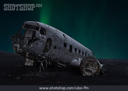 
                Island, Polarlicht, Flugzeugabsturz, Flugzeugwrack                   