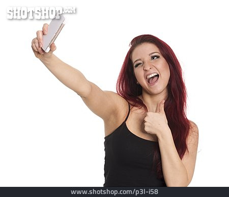 
                Junge Frau, Glücklich, Selfie                   