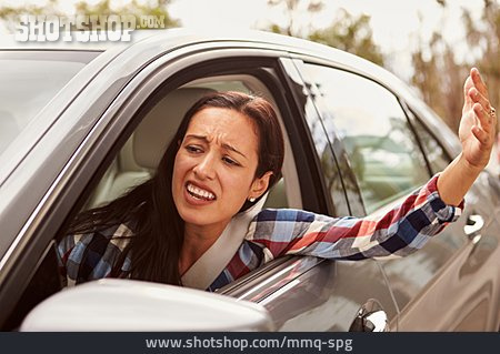 
                Verärgert, Frustriert, Autofahrerin, Handgeste                   