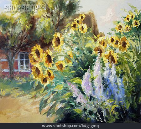 
                Garten, Sonnenblumen, Malerei                   