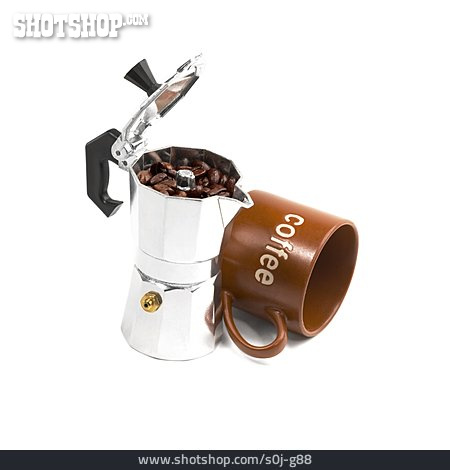 
                Kaffeebohnen, Espressokanne, Kaffeezubereitung                   