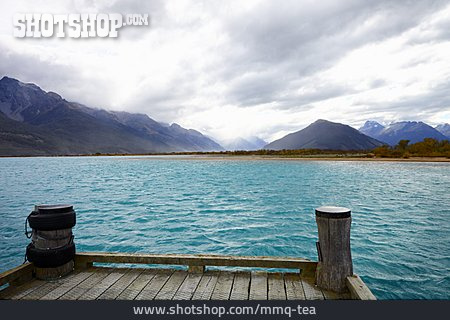 
                Gebirge, Neuseeland, Bootssteg                   