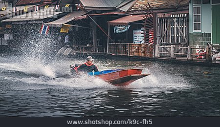 
                Wasserstraße, Bangkok, Speedboot                   