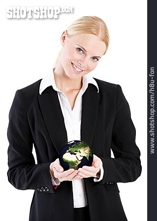 
                Geschäftsfrau, Weltkugel, Globalisierung                   