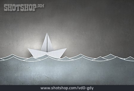
                Illustration, Papierschiff, Schiffsreise                   