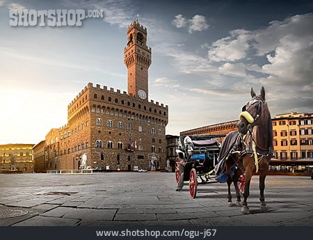 
                Florenz, Pferdekutsche, Palazzo Vecchio                   