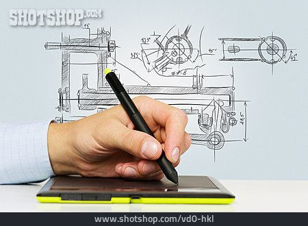 
                Ingenieur, Maschinenbau, Technische Zeichnung, Grafiktablett                   