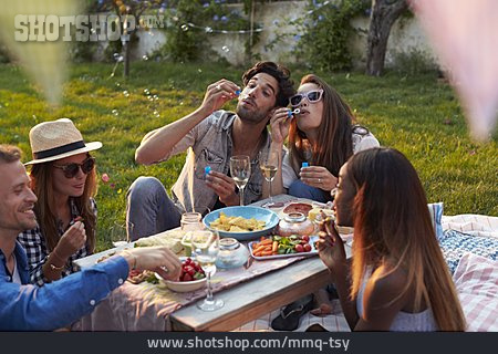 
                Picknick, Freunde, Seifenblasen, Gartenparty                   