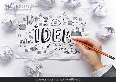 
                Idee, Einfall, Plan, Zerknüllt, Ideenfindung                   