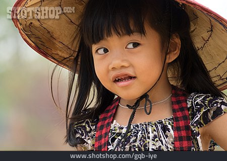 
                Kind, Mädchen, Kegelhut, Vietnamesin                   