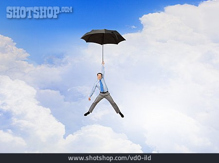 
                Geschäftsmann, Regenschirm, Abheben                   