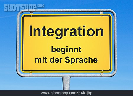 
                Schild, Integration, Sprachkurs                   