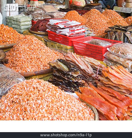 
                Meeresfrüchte, Fischmarkt, Marktstand                   