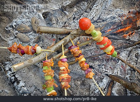 
                Lagerfeuer, Gemüsespieß, Fleischspieß, Kebab                   