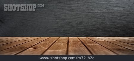 
                Hintergrund, Holztisch, Schieferwand                   