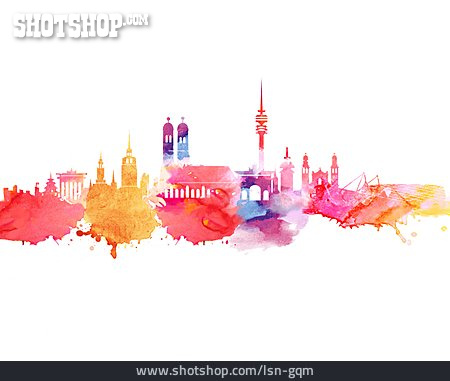 
                Skyline, München, Aquarellfarbe                   