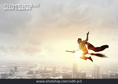 
                Businessman, Flying, Witches Broom, Protector                   
