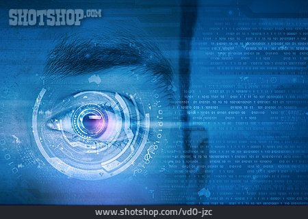 
                Auge, überwachung, Spionage, Identifizierung, Scanner, Künstliche Intelligenz, Binärcode                   
