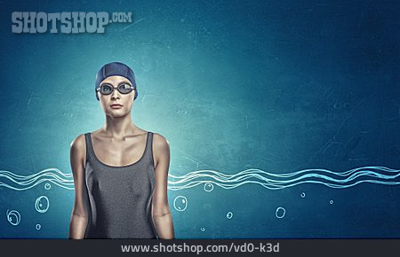 
                Schwimmerin, Badekappe, Badekleidung                   