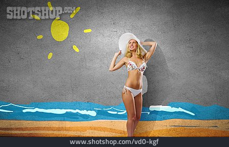 
                Junge Frau, Bikini, Strandurlaub                   
