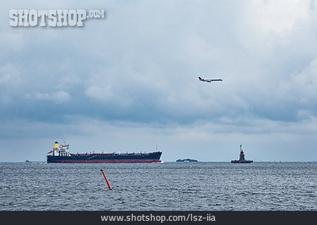 
                Flugzeug, öresund, Transportschiff, Nordre Rose Fyr                   