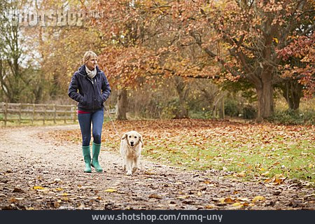 
                Frau, Hund, Herbstspaziergang                   