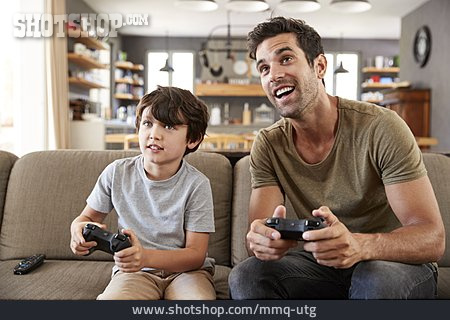 
                Vater, Spielen, Sohn, Computerspiel                   