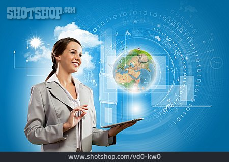 
                Geschäftsfrau, Globalisierung, Digitalisierung                   
