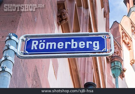 
                Straßenschild, Rathausplatz, Römerberg                   