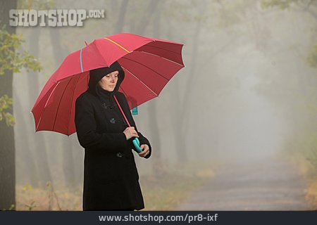 
                Frau, Herbst, Nebel, Depression, Regen                   